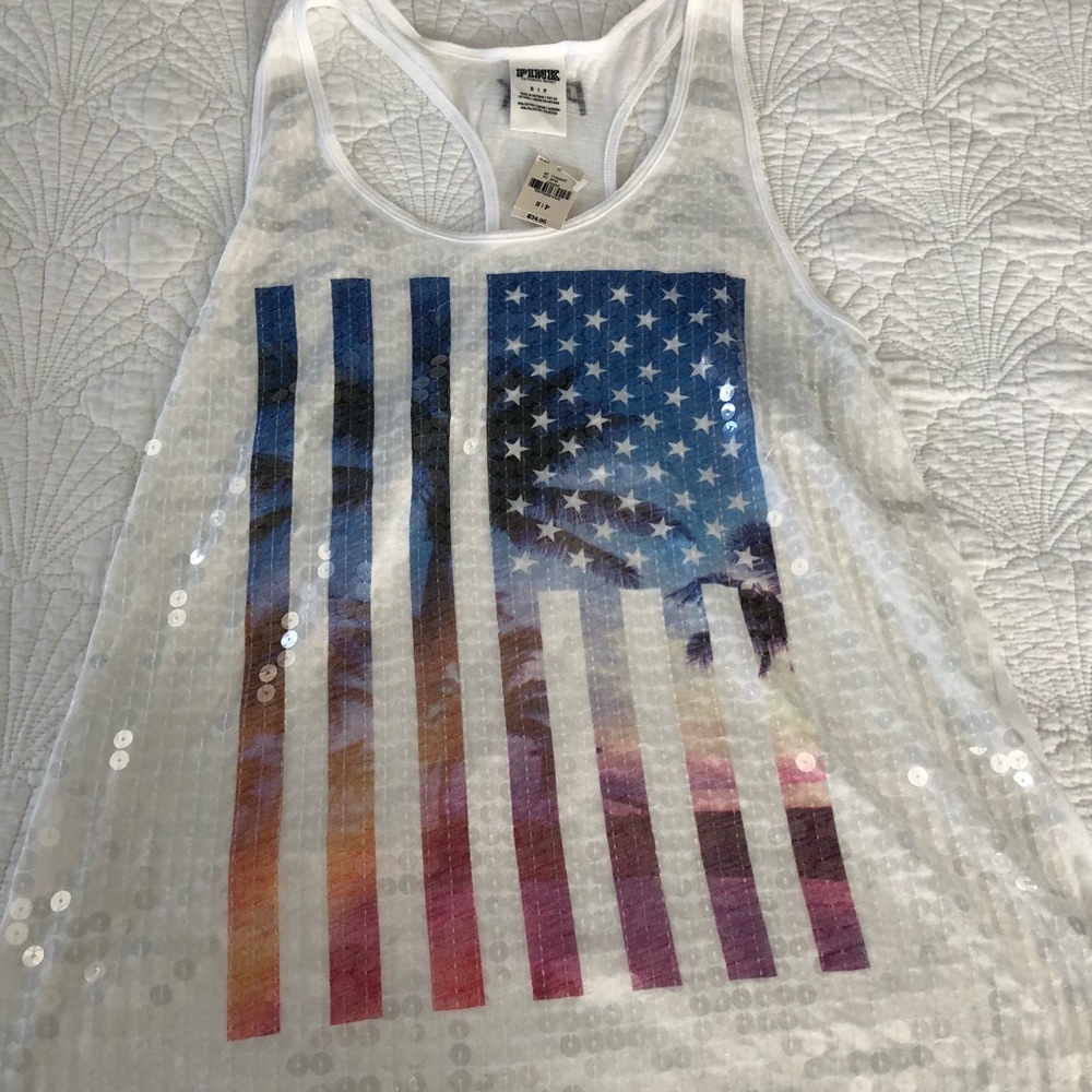 VS Pink Sequin American Flag Tank Top